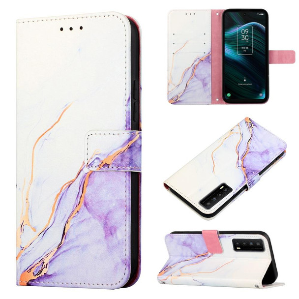 For TCL Stylus 5G PT003 Marble Pattern Flip Leatherette Phone Case(White Purple LS006)