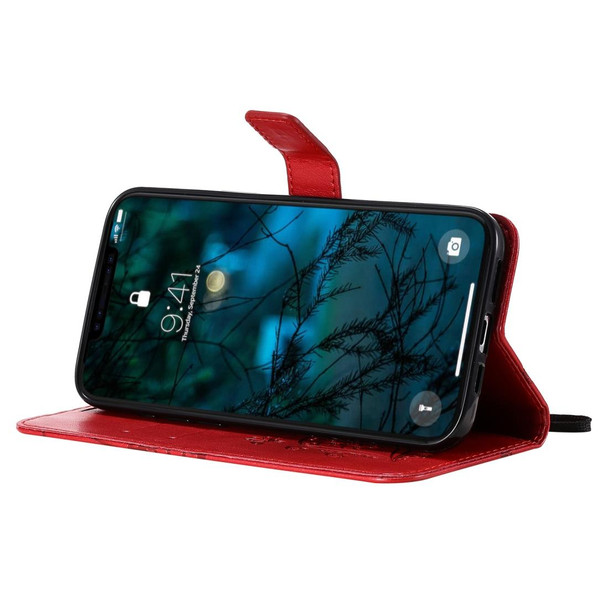 For iPhone 12 Pro Max 3D Butterfly Embossed Pattern Horizontal Flip Leatherette Case with Holder & Card Slot & Wallet & Lanyard(Red)