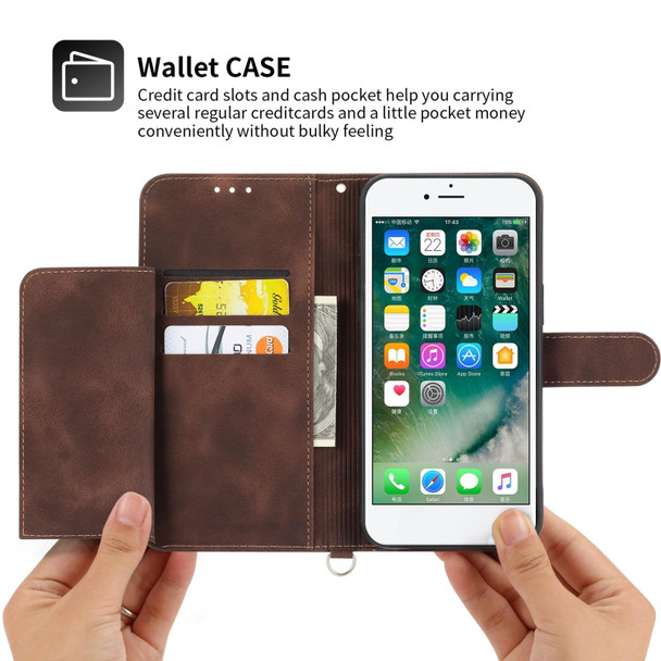 For iPhone SE 2022 / SE 2020 / 8 / 7 Skin-feel Flowers Embossed Wallet Leatherette Phone Case(Brown)