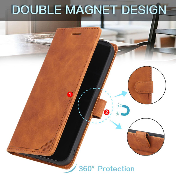 For iPhone 14 Pro Max Skin Feel Anti-theft Brush Horizontal Flip Leatherette Phone Case(Brown)