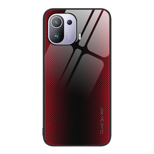 For Xiaomi 11T Pro Texture Gradient Glass TPU Phone Case(Red)