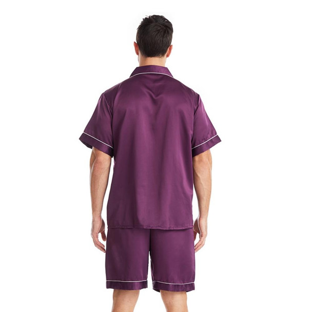 Summer Men Lapel Solid Color Short Pajamas Set, Size:L(Dark Purple)
