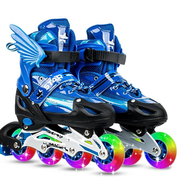 Adjustable Children Full Flash Single Four-wheel Roller Skates Skating Shoes Set, Size : S (Blue)