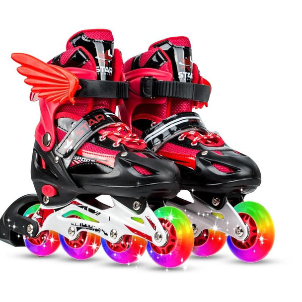 Adjustable Children Full Flash Single Four-wheel Roller Skates Skating Shoes Set, Size : S (Red)