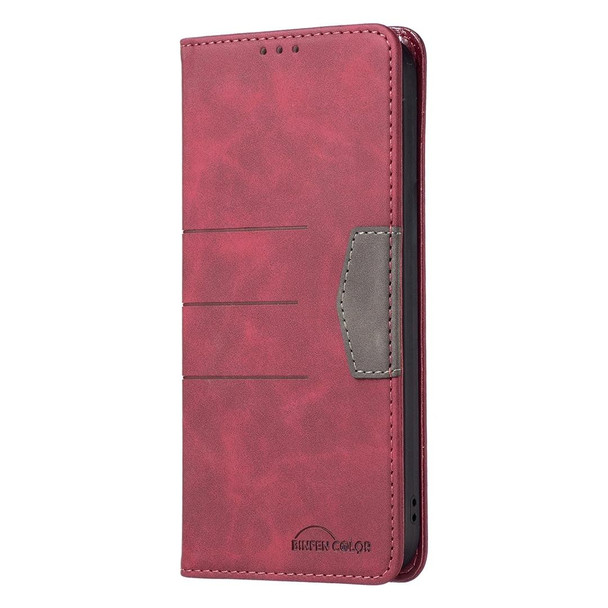 For Xiaomi 12T / 12T Pro / Redmi K50 Ultra BF10 Color Block Magnetic Flip Leather Phone Case(Red)