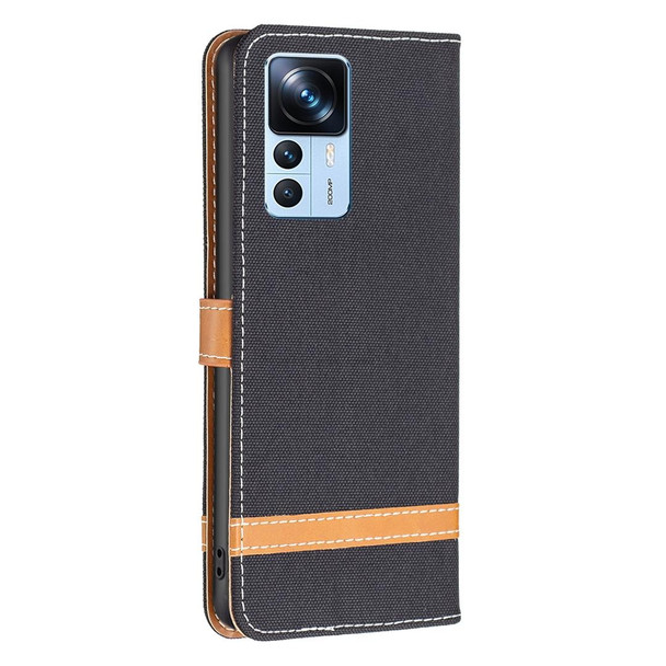 For Xiaomi 12T / 12T Pro / Redmi K50 Ultra Color Block Denim Texture Leather Phone Case(Black)