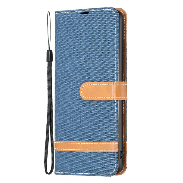 For Xiaomi 12T / 12T Pro / Redmi K50 Ultra Color Block Denim Texture Leather Phone Case(Dark Blue)