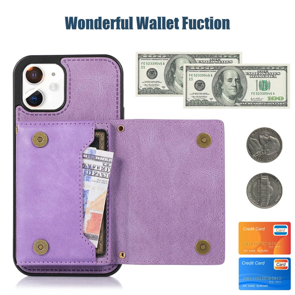 For iPhone 12 Three-fold RFID Leatherette Phone Case with Lanyard(Purple)