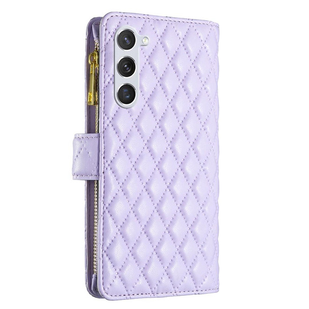 For Samsung Galaxy S23 5G Diamond Lattice Zipper Wallet Leatherette Flip Phone Case(Purple)