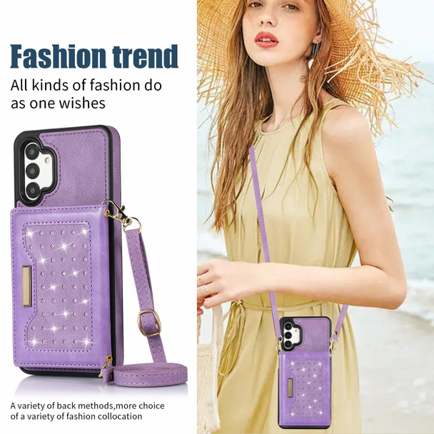 For Samsung Galaxy A13 4G/A13 5G Three-fold RFID Leatherette Phone Case with Lanyard(Purple)