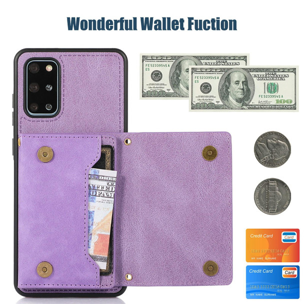 For Samsung Galaxy S20+ Three-fold RFID Leatherette Phone Case with Lanyard(Purple)