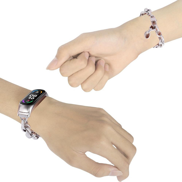 For Xiaomi Mi Band 5 / 6 Corrugated Twist Chain Metal Watch Band(Silver)