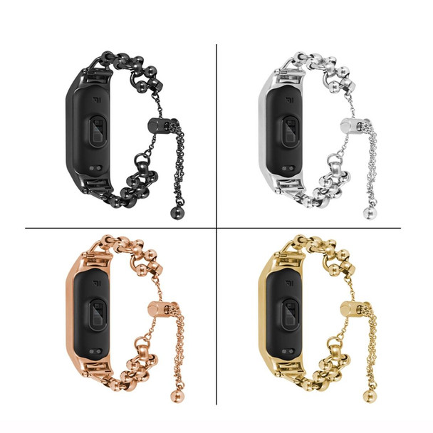 For Xiaomi Mi Band 7 Bead Steel Chain Metal Watch Band(Rose Gold)