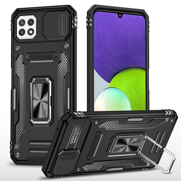 For Samsung Galaxy A22 5G Armor PC + TPU Camera Shield Phone Case(Black)