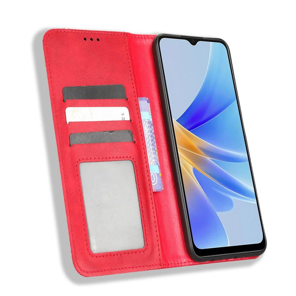 For OPPO A17 Magnetic Buckle Retro Texture Leatherette Phone Case(Red)