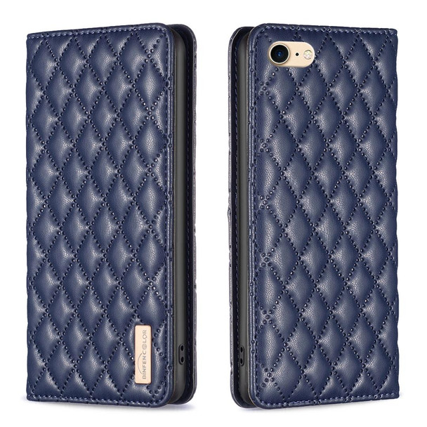 For iPhone SE 2022 / SE 2020 / 8 / 7 Diamond Lattice Magnetic Leatherette Flip Phone Case(Blue)