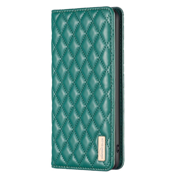 For iPhone XR Diamond Lattice Magnetic Leatherette Flip Phone Case(Green)