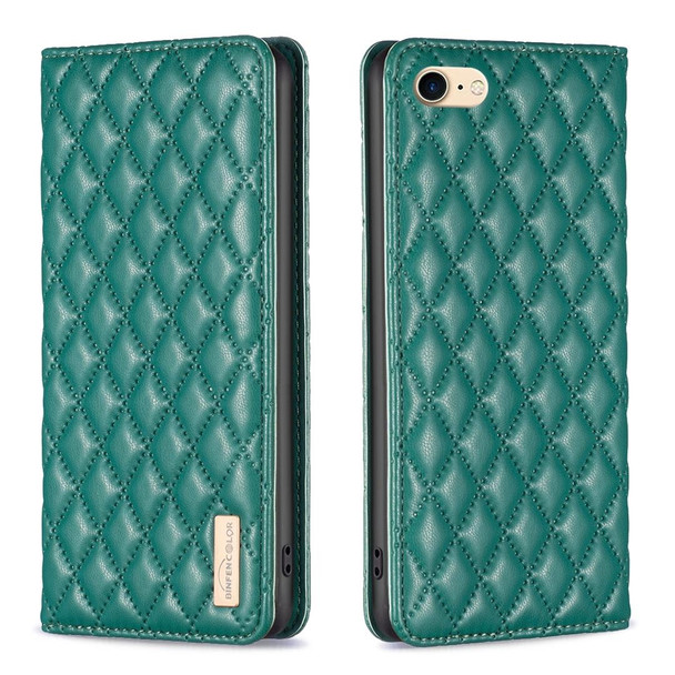 For iPhone SE 2022 / SE 2020 / 8 / 7 Diamond Lattice Magnetic Leatherette Flip Phone Case(Green)