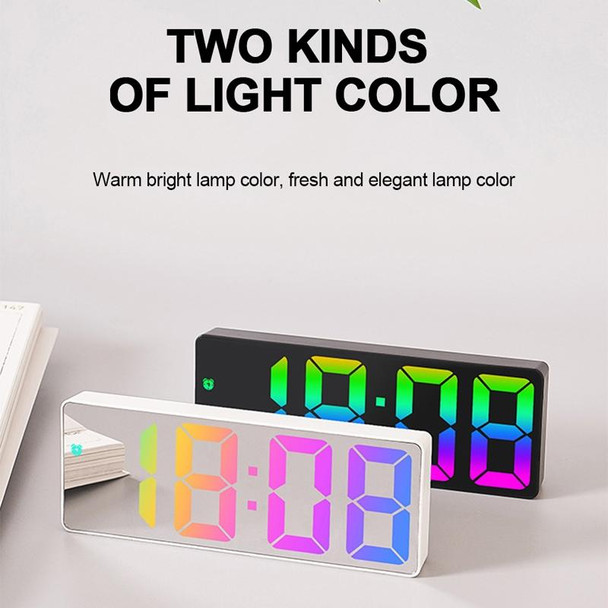 Colorful Fonts LED Electronic Alarm Clock Large Screen Clock(0725 White Shell Mirror Surface D)