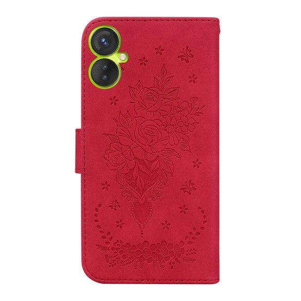 For Tecno Camon 19 Neo Butterfly Rose Embossed Leatherette Phone Case(Red)