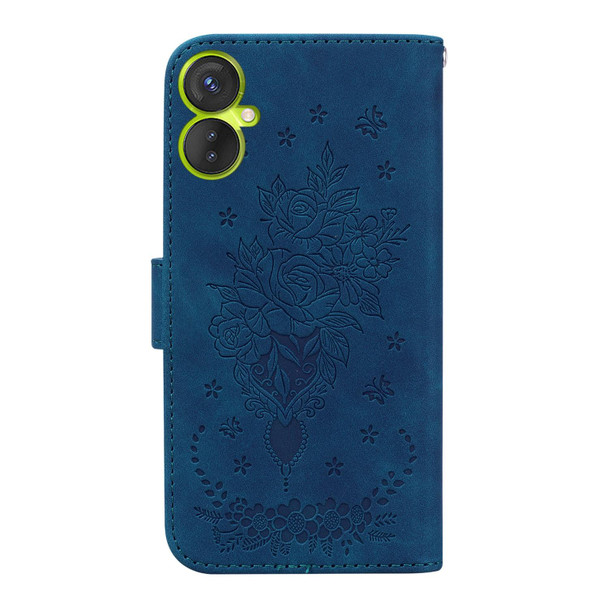 For Tecno Camon 19 Neo Butterfly Rose Embossed Leatherette Phone Case(Blue)