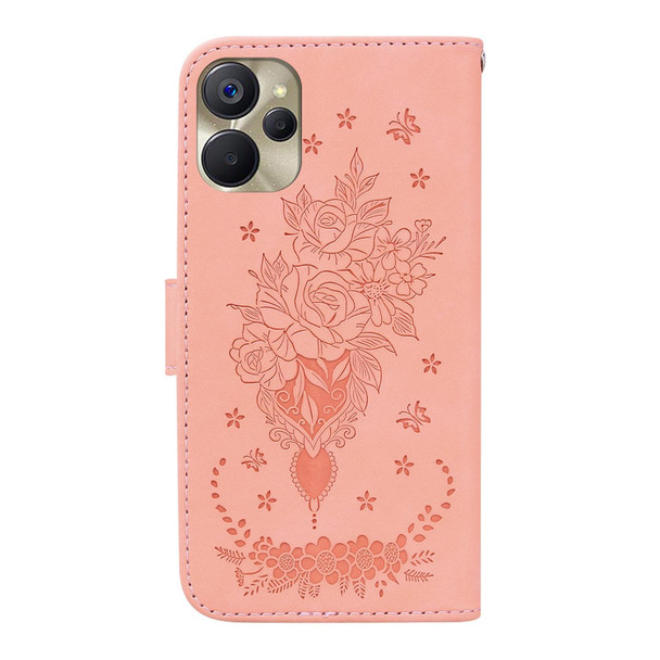 For Realme 9i 5G Butterfly Rose Embossed Leatherette Phone Case(Pink)