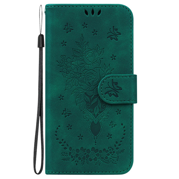 For Realme 9i 5G Butterfly Rose Embossed Leatherette Phone Case(Green)