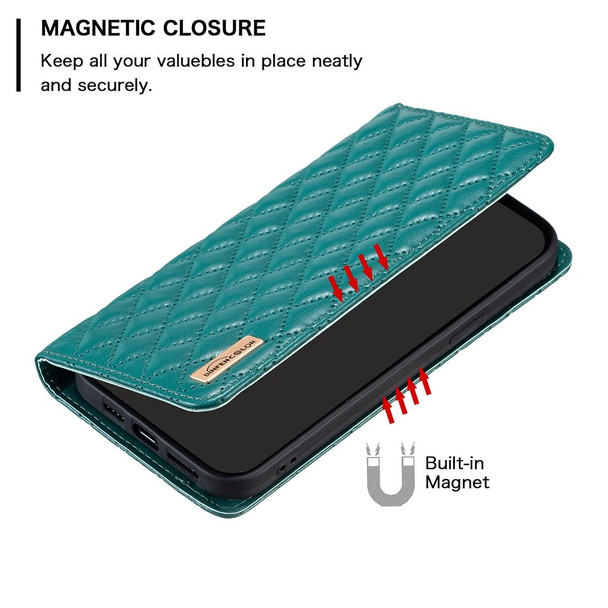 For OPPO A7 Diamond Lattice Magnetic Leatherette Flip Phone Case(Green)