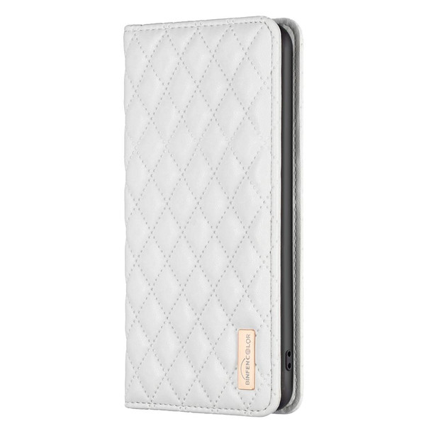 For OPPO A15 Diamond Lattice Magnetic Leatherette Flip Phone Case(White)