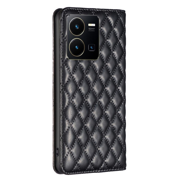 For vivo Y35 4G / Y22s Diamond Lattice Magnetic Leather Flip Phone Case(Black)