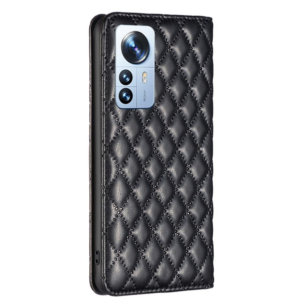 For Xiaomi 12 Pro Diamond Lattice Magnetic Leather Flip Phone Case(Black)