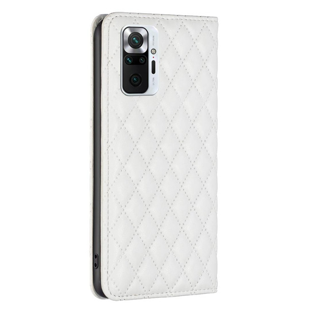 For Xiaomi Redmi Note 10 Pro / 10 Pro Max Diamond Lattice Magnetic Leather Flip Phone Case(White)