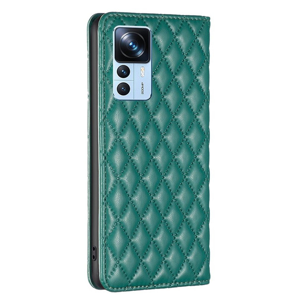 For Xiaomi 12T / 12T Pro / Redmi K50 Ultra Diamond Lattice Magnetic Leather Flip Phone Case(Green)