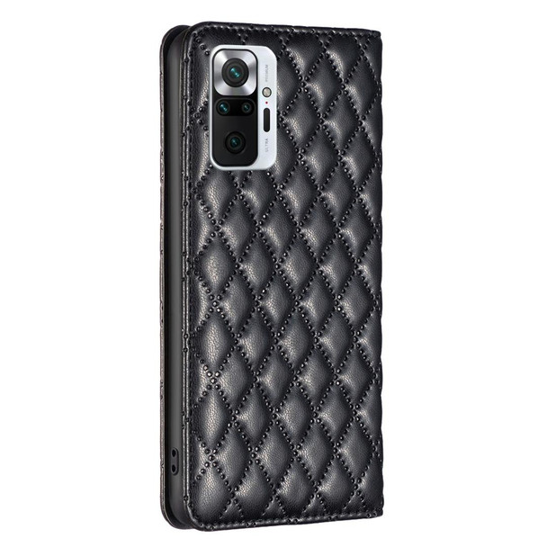 For Xiaomi Redmi Note 10 Pro / 10 Pro Max Diamond Lattice Magnetic Leather Flip Phone Case(Black)