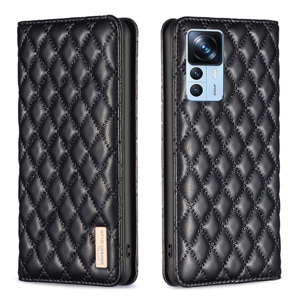 For Xiaomi 12T / 12T Pro / Redmi K50 Ultra Diamond Lattice Magnetic Leather Flip Phone Case(Black)