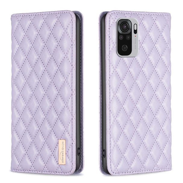 For Xiaomi Redmi Note 10 4G / 10S Diamond Lattice Magnetic Leather Flip Phone Case(Purple)