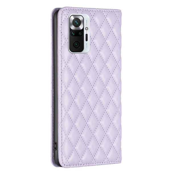 For Xiaomi Redmi Note 10 Pro / 10 Pro Max Diamond Lattice Magnetic Leather Flip Phone Case(Purple)