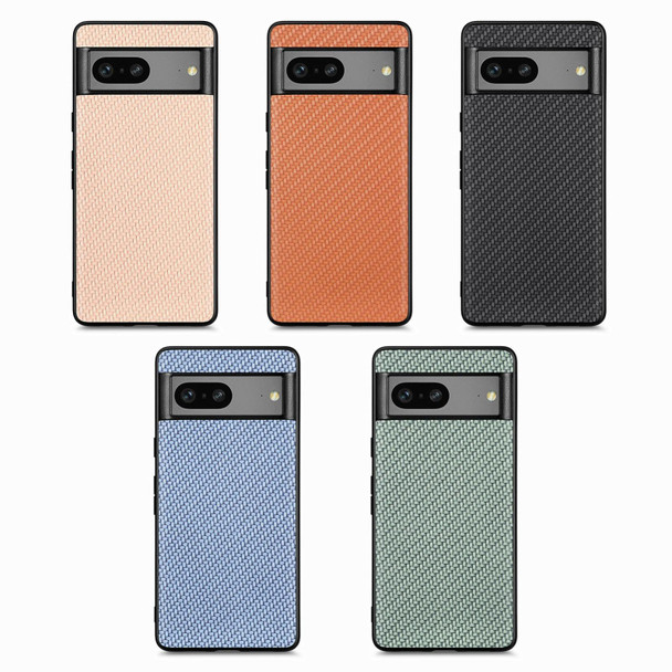 For Google Pixel 7 Carbon Fiber Texture Leatherette Back Cover Phone Case(Khaki)