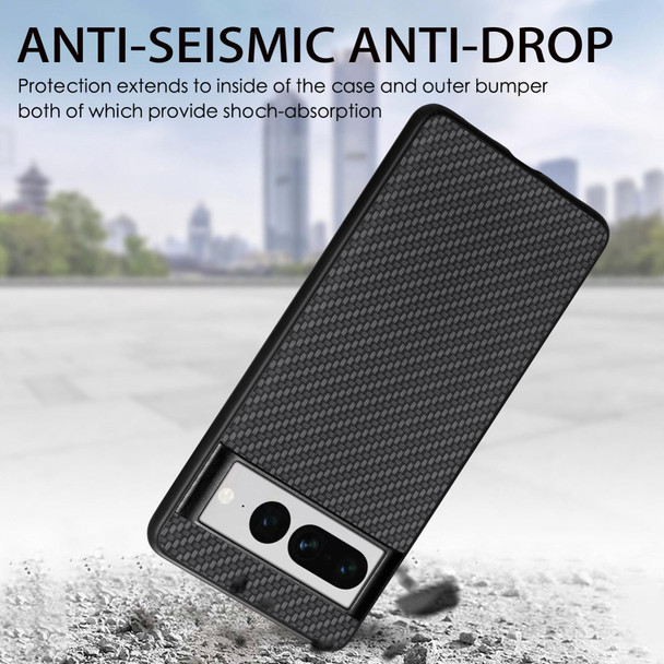 For Google Pixel 7 Pro Carbon Fiber Texture Leatherette Back Cover Phone Case(khaki)