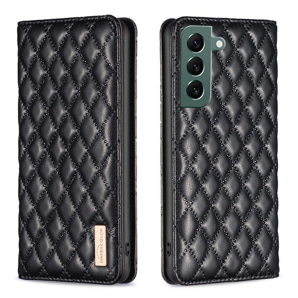 For Samsung Galaxy S22+ 5G Diamond Lattice Magnetic Leatherette Flip Phone Case(Black)