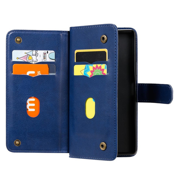 Sony Xpeira 8 Multifunctional Magnetic Copper Buckle Horizontal Flip Solid Color Leather Case with 10 Card Slots & Wallet & Holder & Photo Frame(Navy Blue)