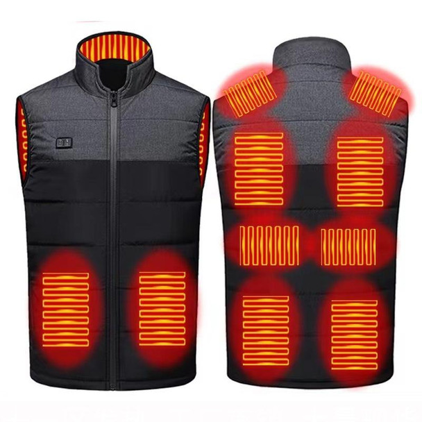 Heated Vest Electric Heating 3 Constant Temperature Warm Cotton Jacket, Size: XL(Black-11 Zones Heating)