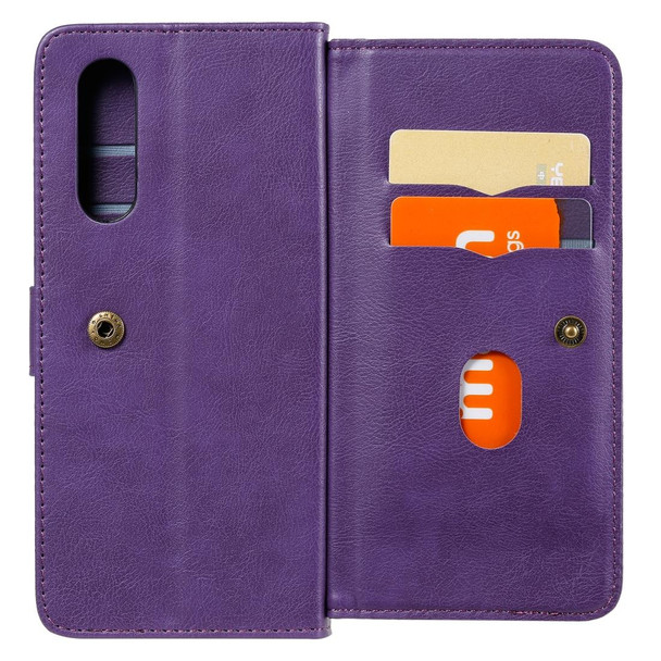 Sony Xpeira 5 Multifunctional Magnetic Copper Buckle Horizontal Flip Solid Color Leather Case with 10 Card Slots & Wallet & Holder & Photo Frame(Purple)