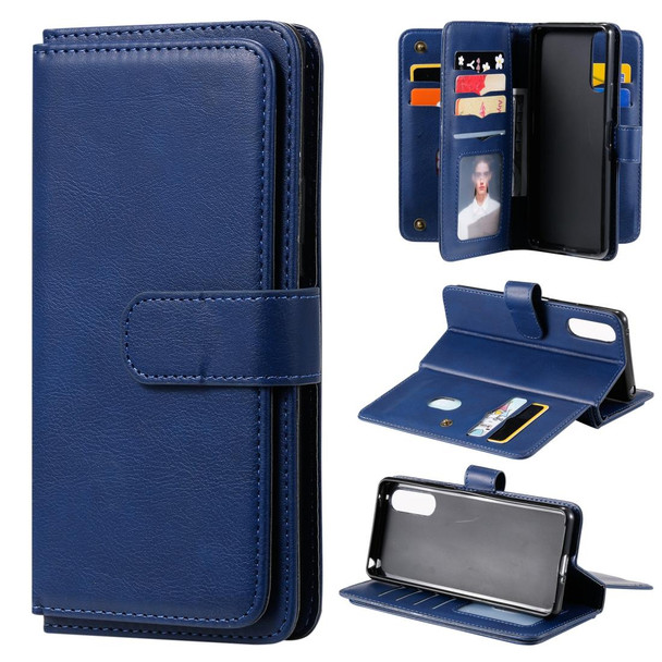 Sony Xpeira 10 II Multifunctional Magnetic Copper Buckle Horizontal Flip Solid Color Leather Case with 10 Card Slots & Wallet & Holder & Photo Frame(Navy Blue)