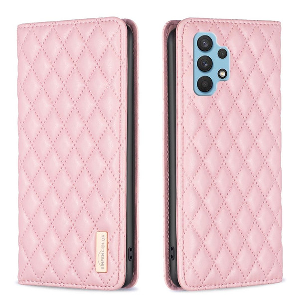 For Samsung Galaxy A32 4G Diamond Lattice Magnetic Leatherette Flip Phone Case(Pink)