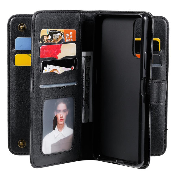 Sony Xpeira 10 II Multifunctional Magnetic Copper Buckle Horizontal Flip Solid Color Leather Case with 10 Card Slots & Wallet & Holder & Photo Frame(Black)