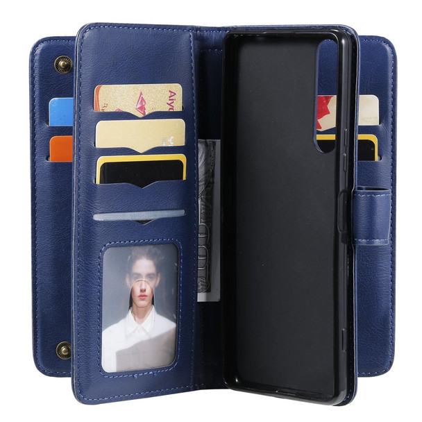 Sony Xpeira 1 II Multifunctional Magnetic Copper Buckle Horizontal Flip Solid Color Leather Case with 10 Card Slots & Wallet & Holder & Photo Frame(Navy Blue)