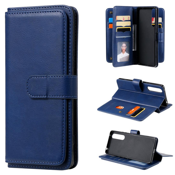 Sony Xpeira 1 II Multifunctional Magnetic Copper Buckle Horizontal Flip Solid Color Leather Case with 10 Card Slots & Wallet & Holder & Photo Frame(Navy Blue)