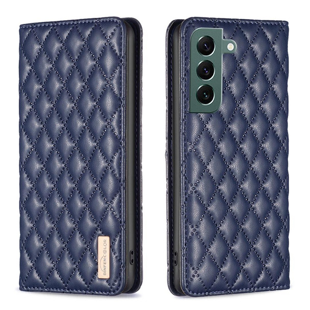 For Samsung Galaxy S22+ 5G Diamond Lattice Magnetic Leatherette Flip Phone Case(Blue)