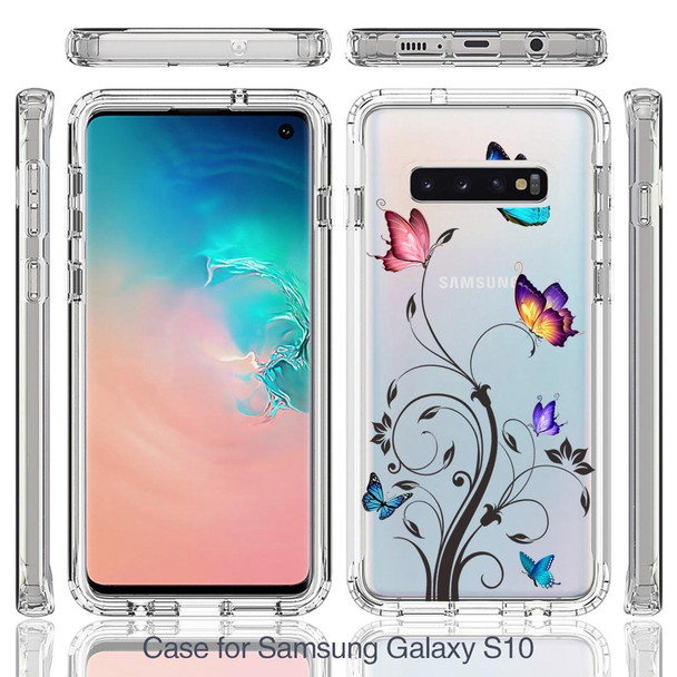 For Samsung Galaxy S10 PC+TPU Transparent Painted Phone Case(Tree Butterflies)